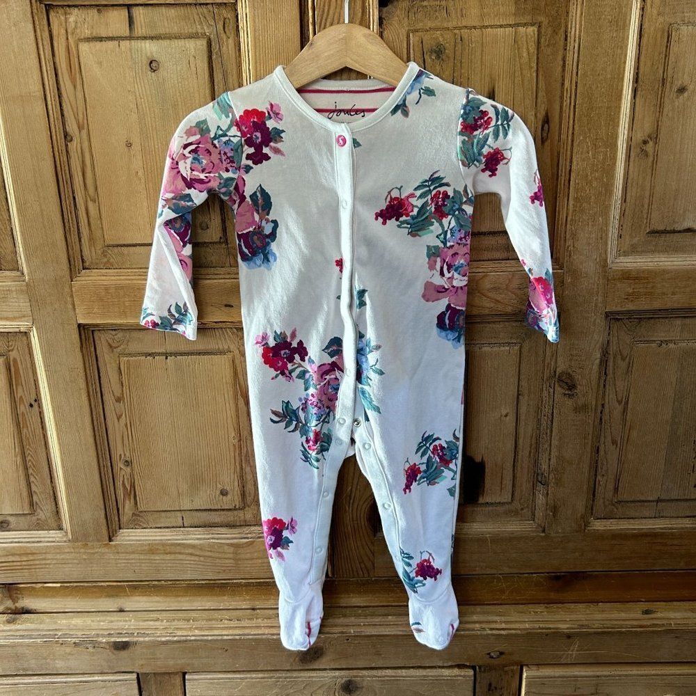 Joules 6 - 9 Months Floral One Piece Bodysuit Footie Baby Girl‎ - Flawed